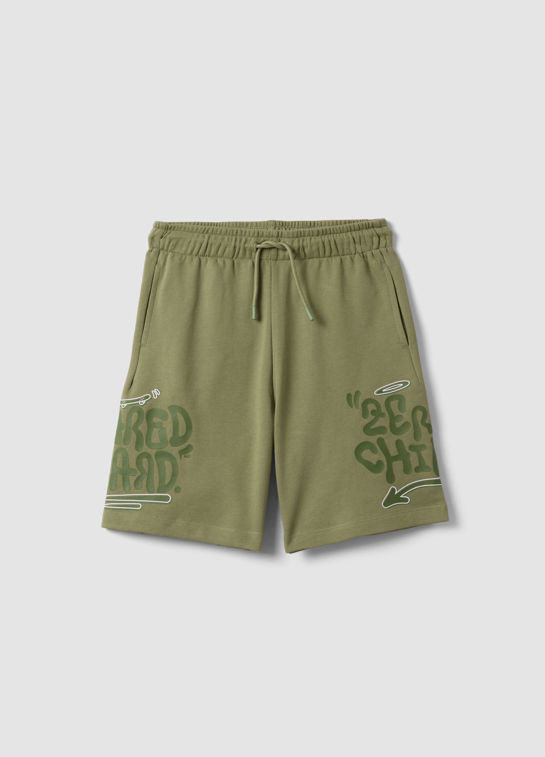 Green pure cotton Bermuda shorts with elasticated waist