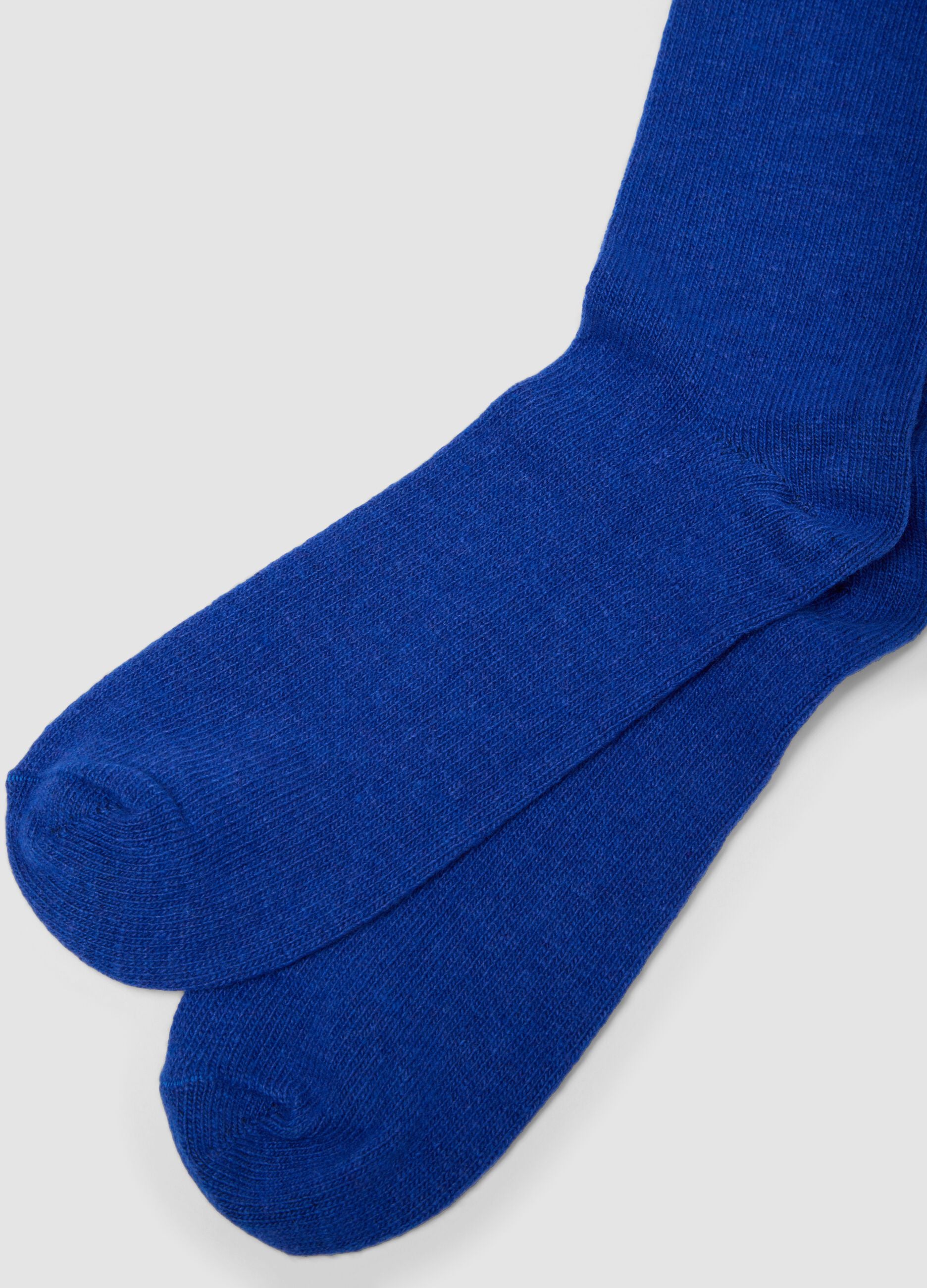 Royal blue long socks in wool, viscose and stretch cashmere