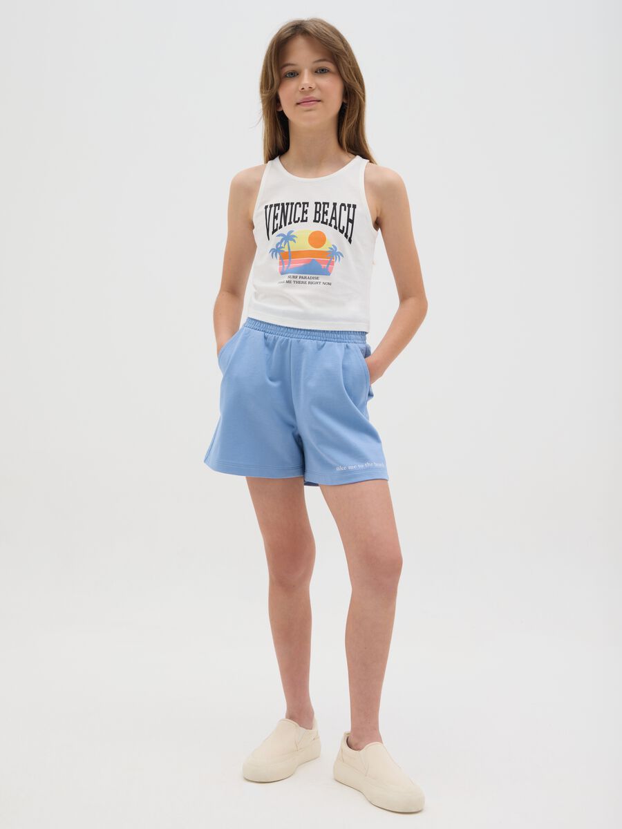 Completo jogging bianco e azzurro in cotone con stampa _1