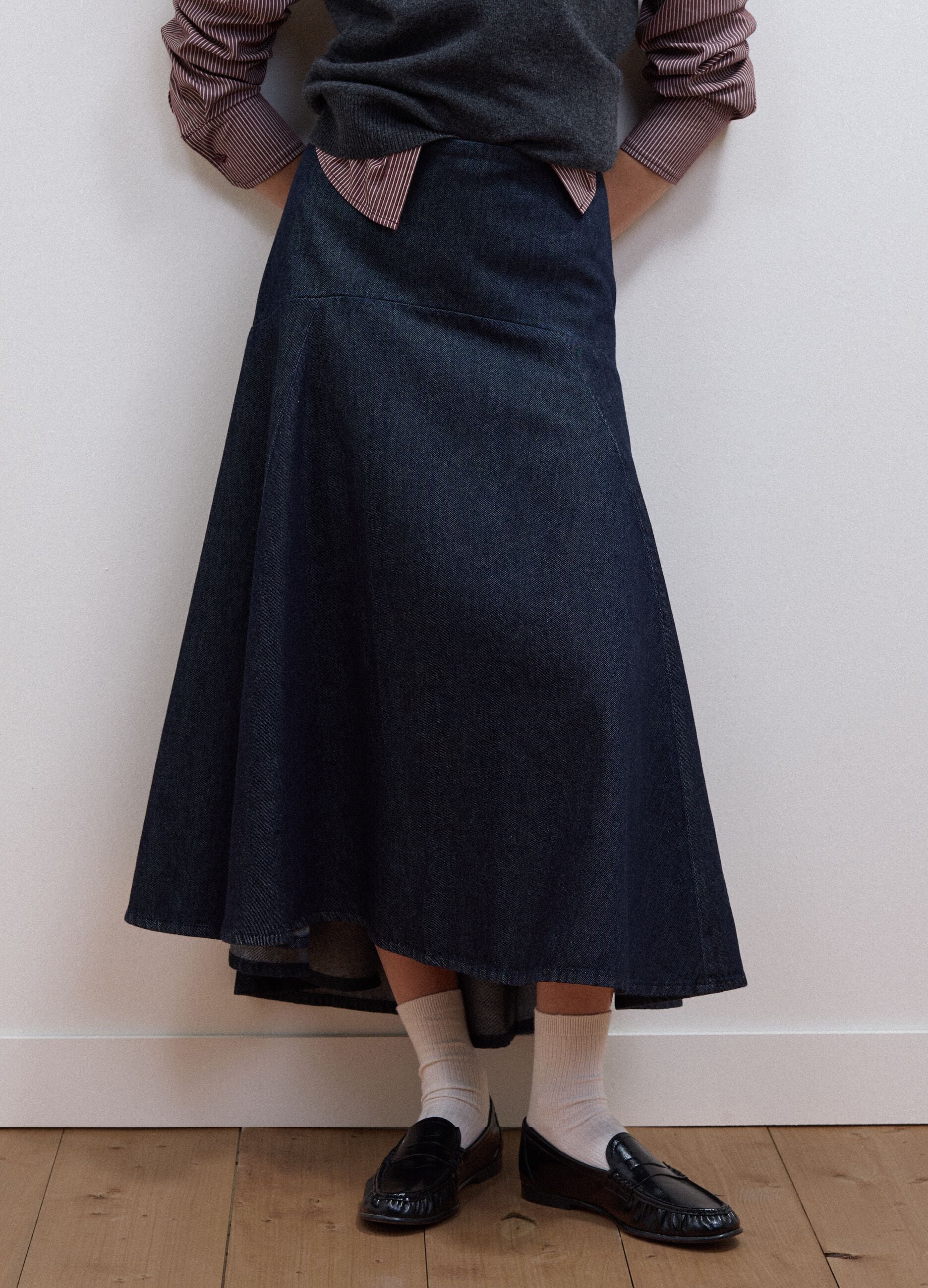 Gonna midi in denim di puro cotone