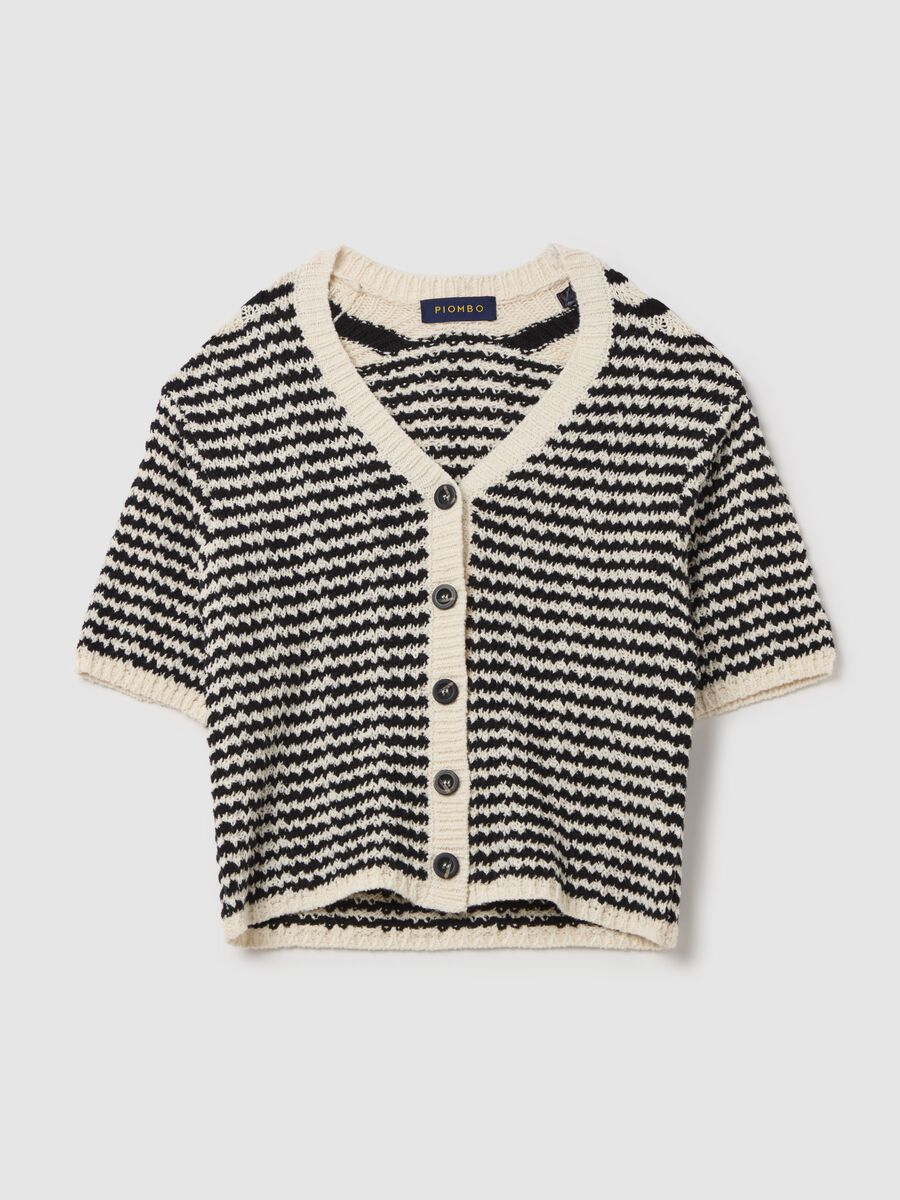 Short-sleeved cardigan with striped design_4
