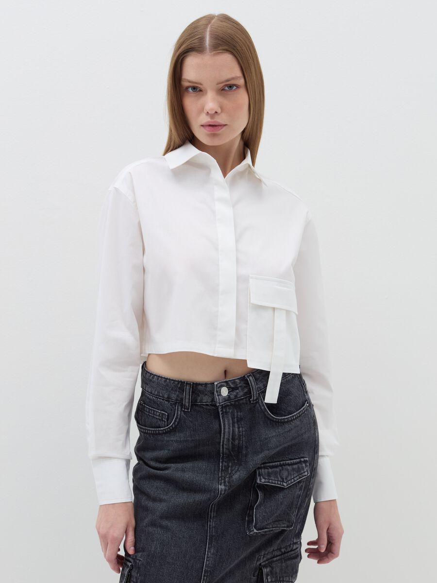 Camicia crop con tasca_0