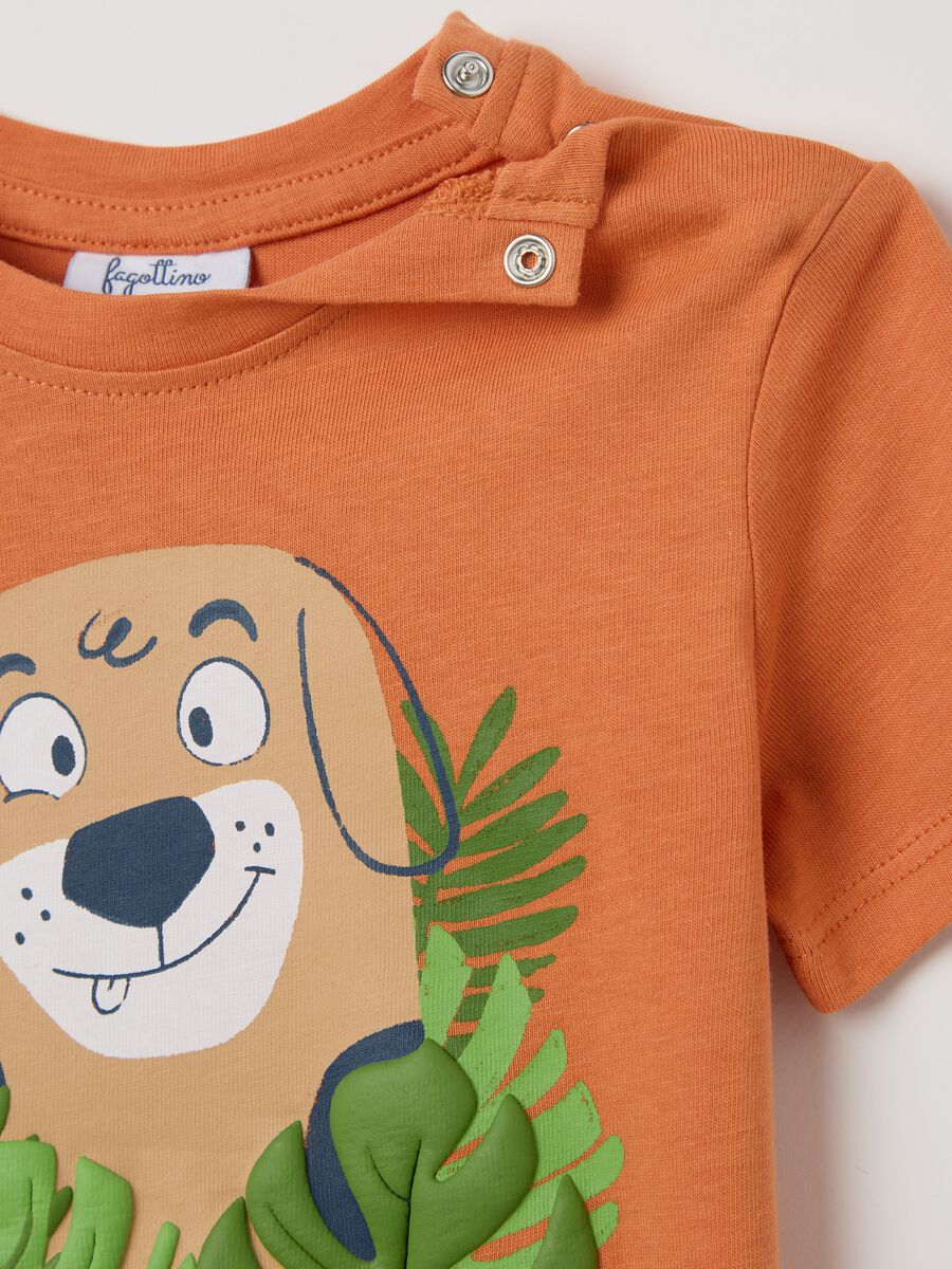 Orange cotton T-shirt with puppy print_2