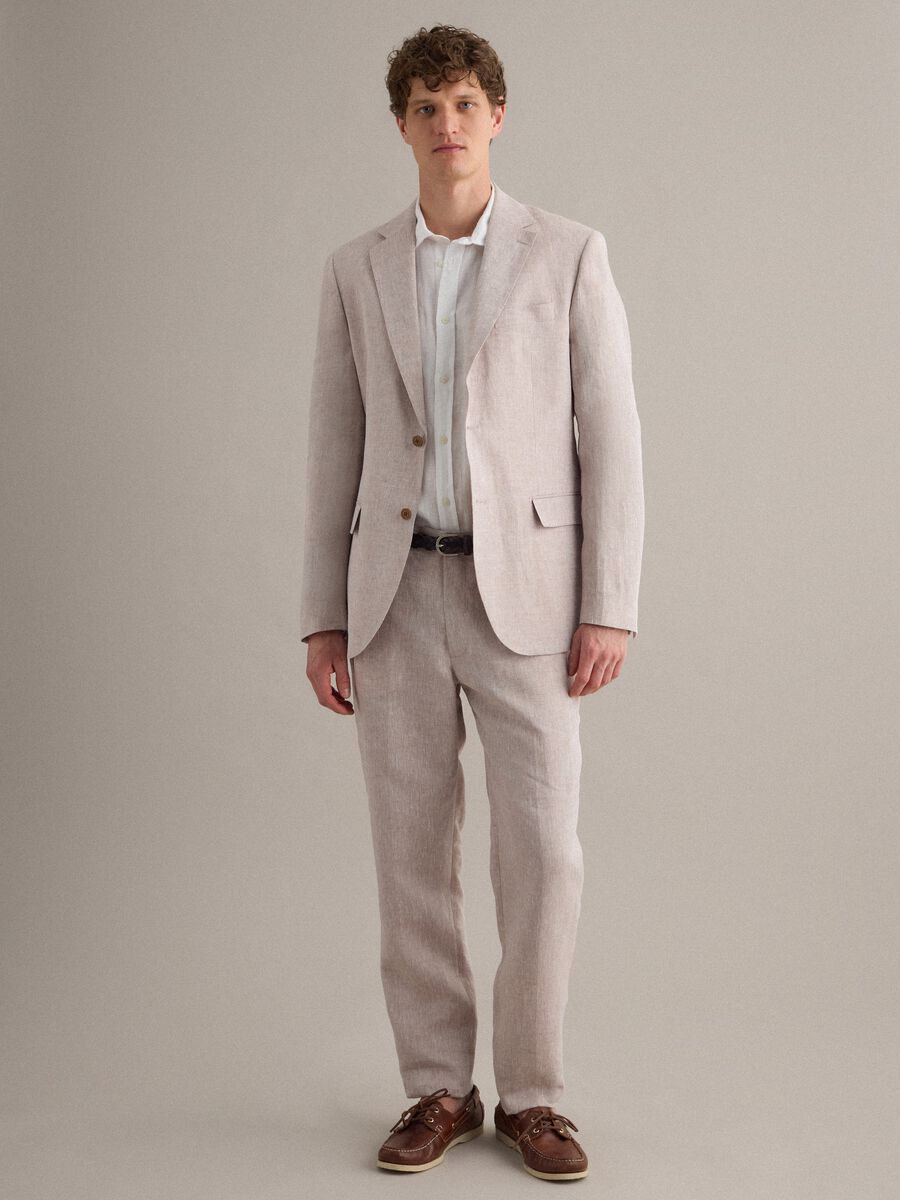 Pantaloni in puro lino beige slim fit_0
