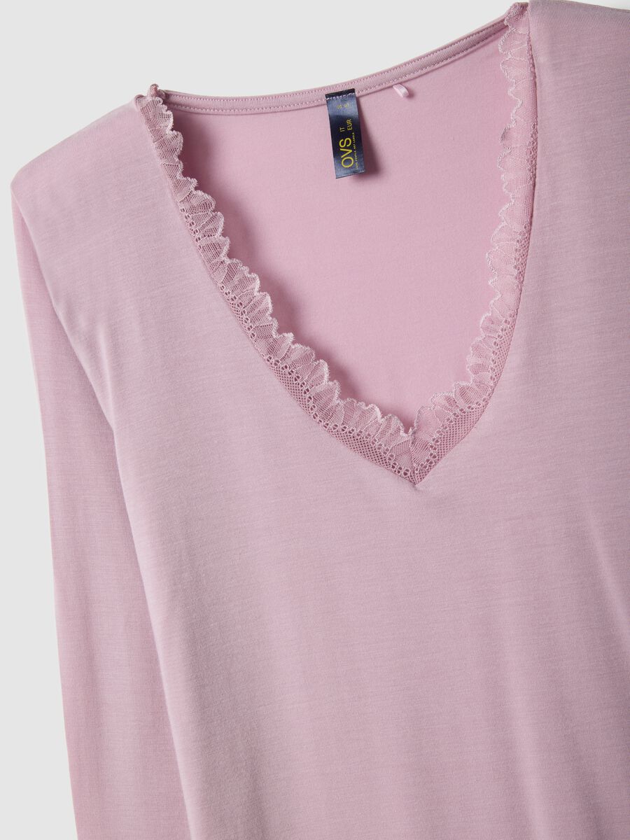 Pink long sleeve regular fit top with lace trims_5