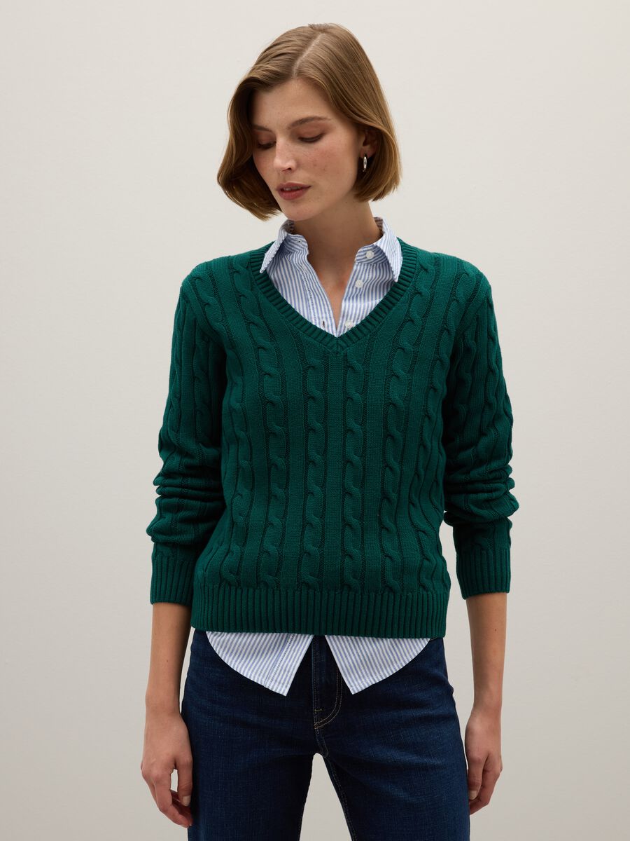 Maglione in puro cotone verde regular fit_0