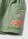 Green pure cotton shorts with floral embroidery for baby girl, regular fit_2