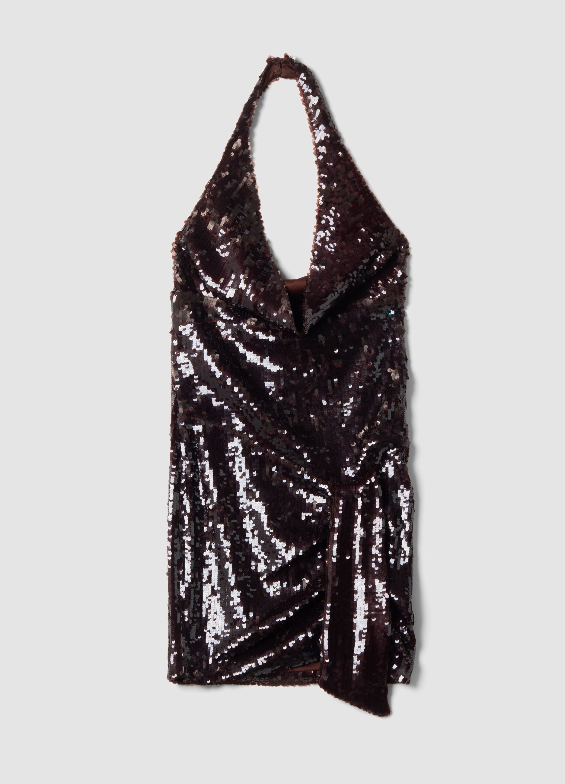 Brown sequin stretch-fabric dress