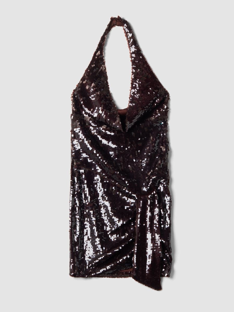 Abito marrone in tessuto elasticizzato con paillettes_0