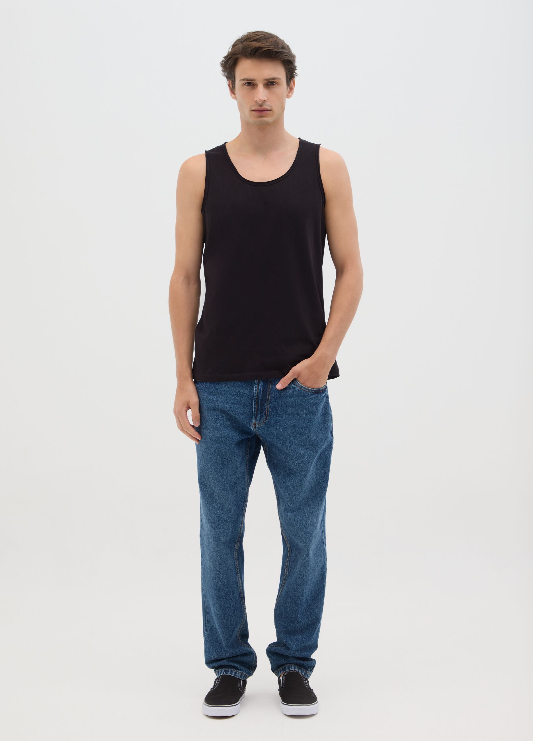 Canotta da uomo in puro cotone nero regular fit