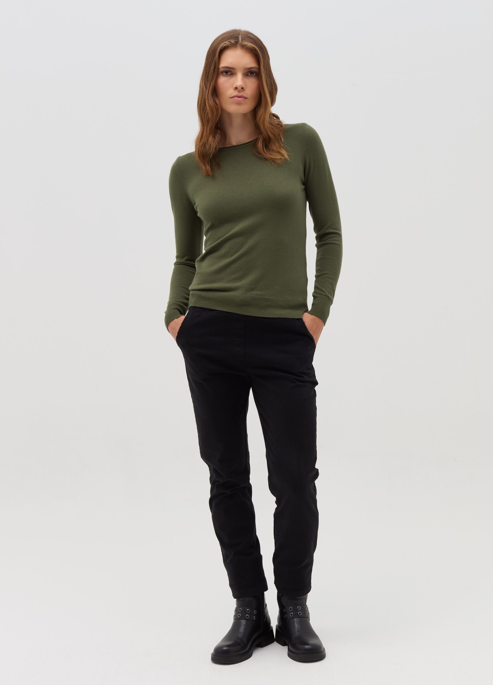 HYBRID Pullover girocollo con piccolo risvolto