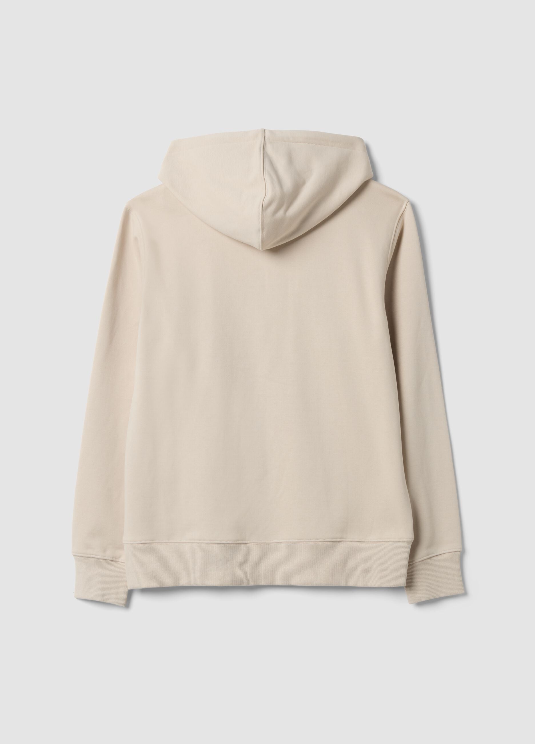Beige cotton-blend sweatshirt with crew neck and hood