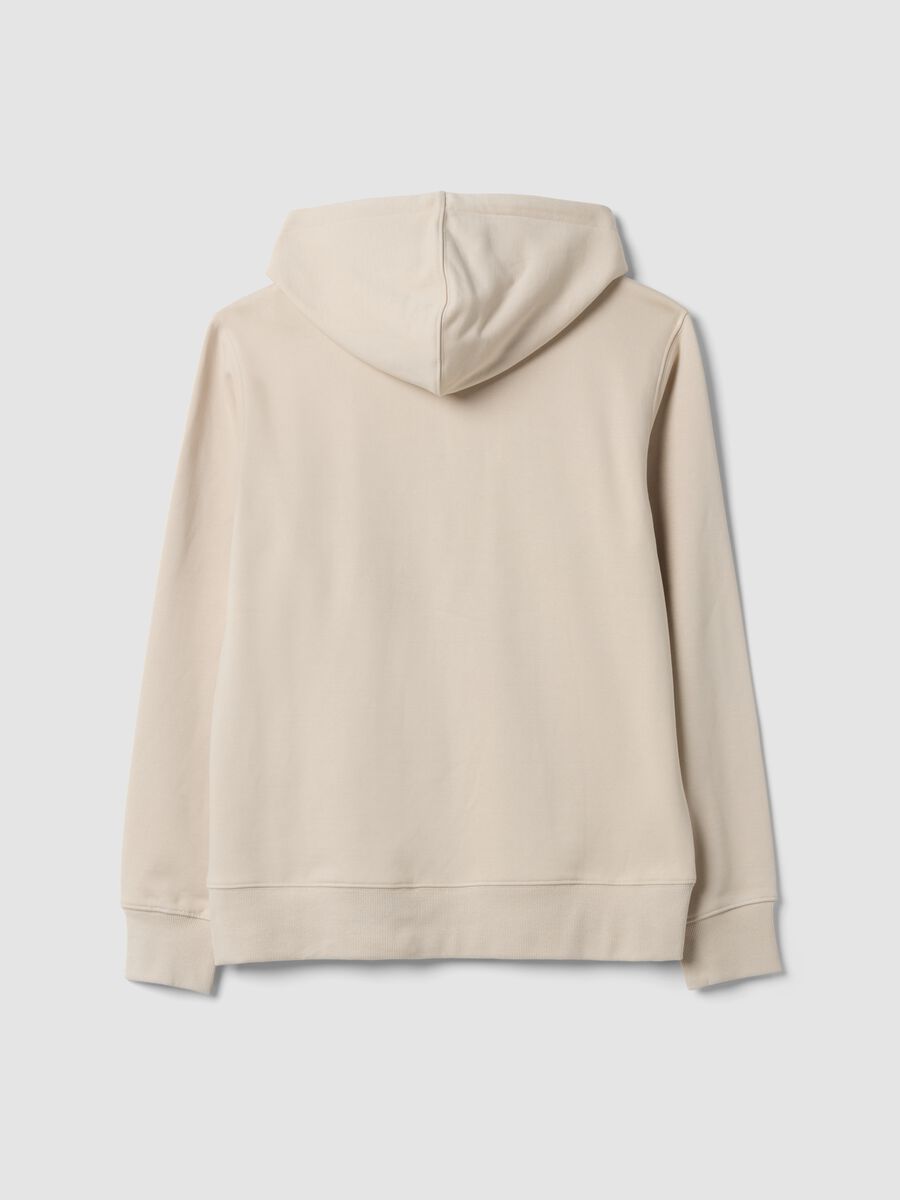 Felpa beige in misto cotone con girocollo e cappuccio_2