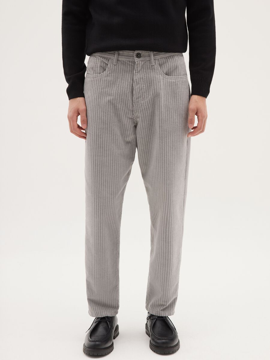 Grey cotton blend corduroy regular fit trousers_1