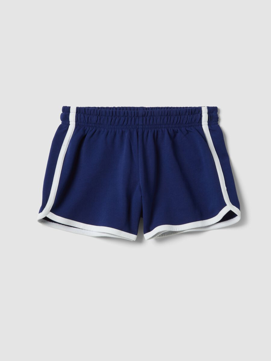 Shorts blu in puro cotone con vita elasticizzata regular fit_4