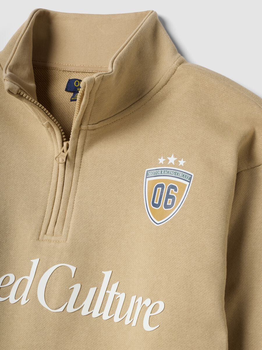 Beige cotton half-zip sweatshirt, relaxed fit_1