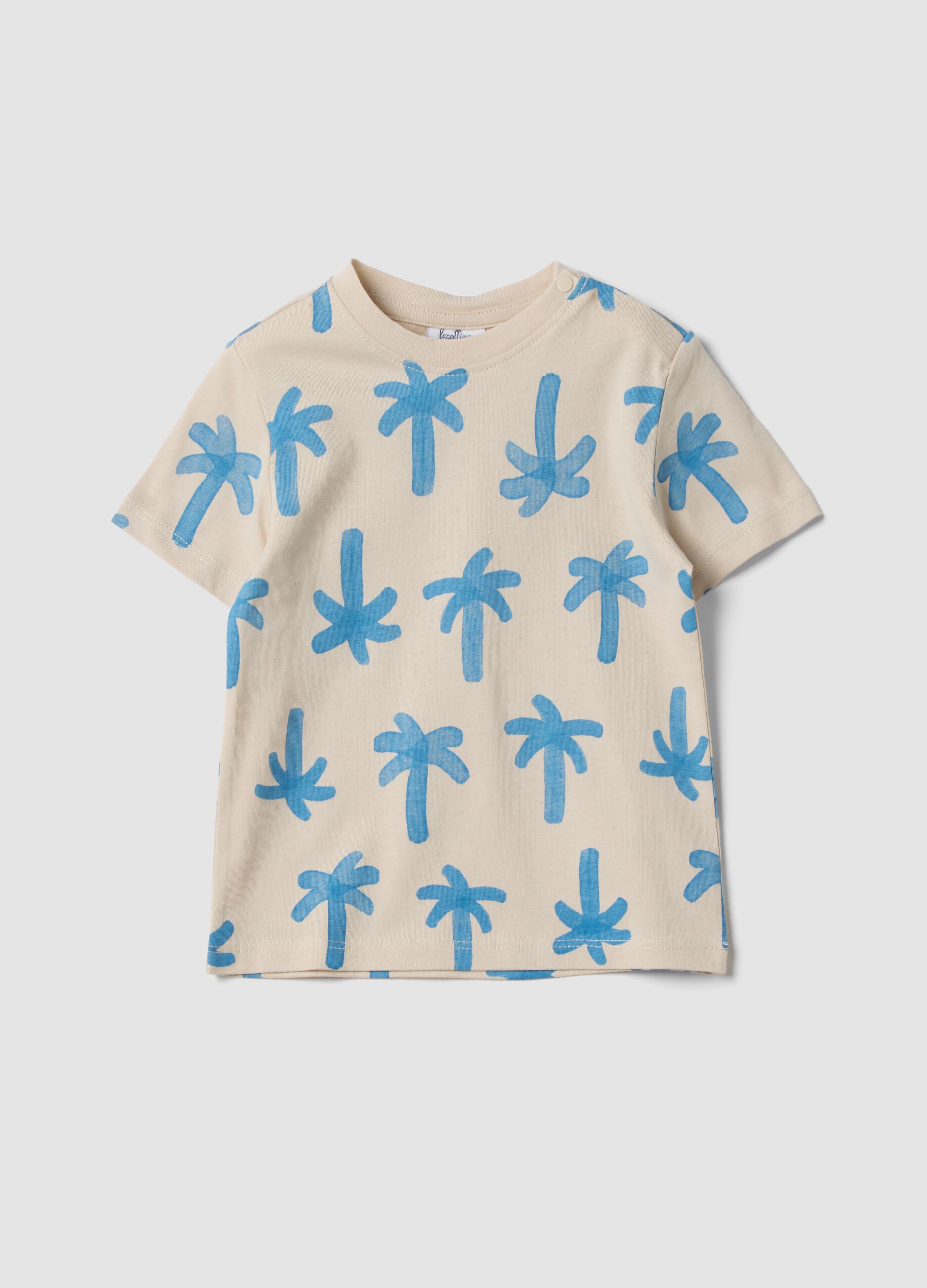 Beige organic cotton palm print T-shirt for boys