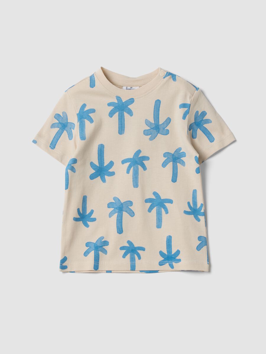 Beige organic cotton palm print T-shirt for boys_0