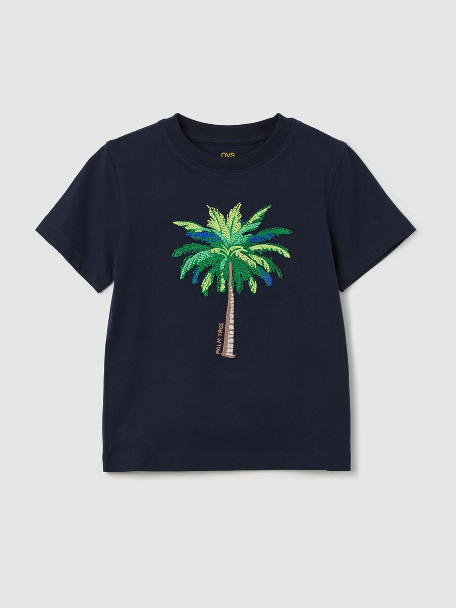 Blue T-shirt with palm print_0