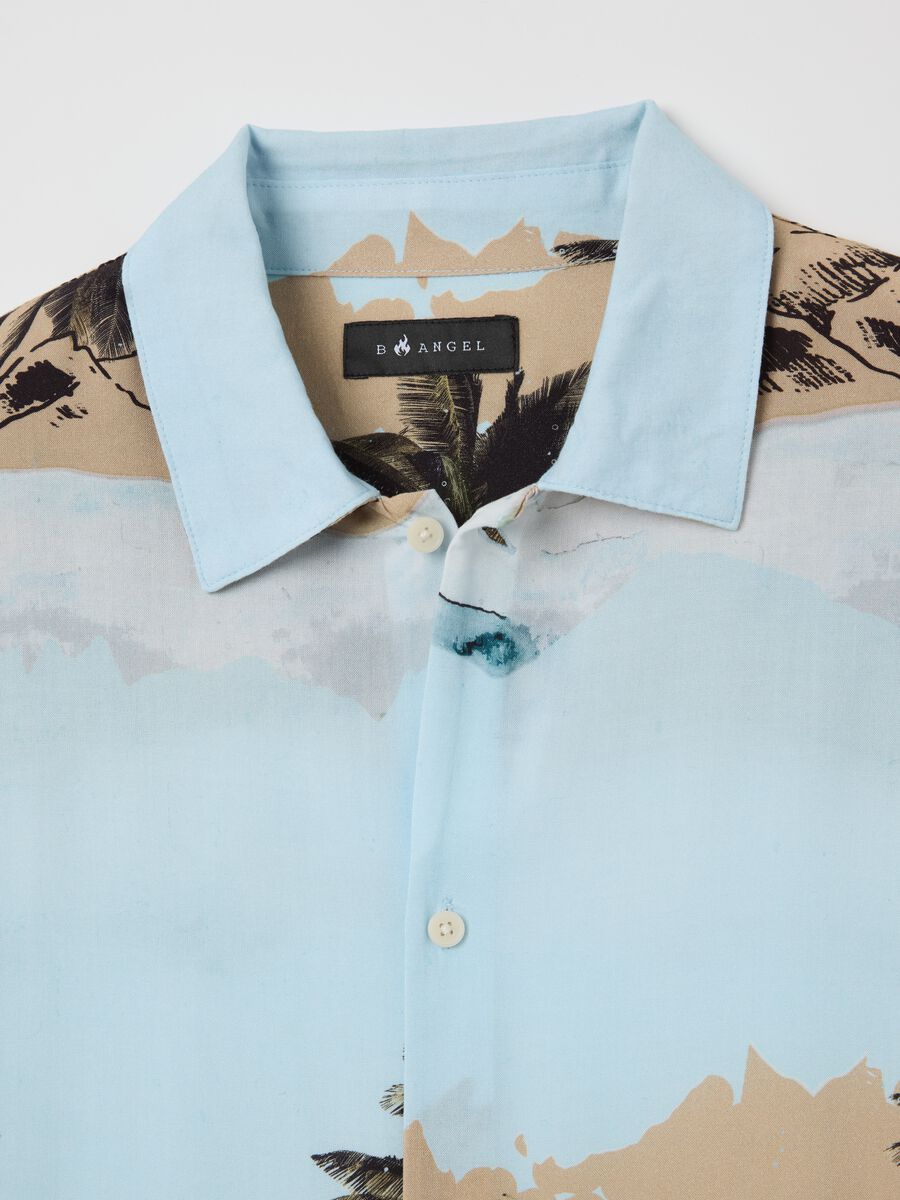Men's short-sleeved, oversized multi-coloured 100% viscose shirt with print_5