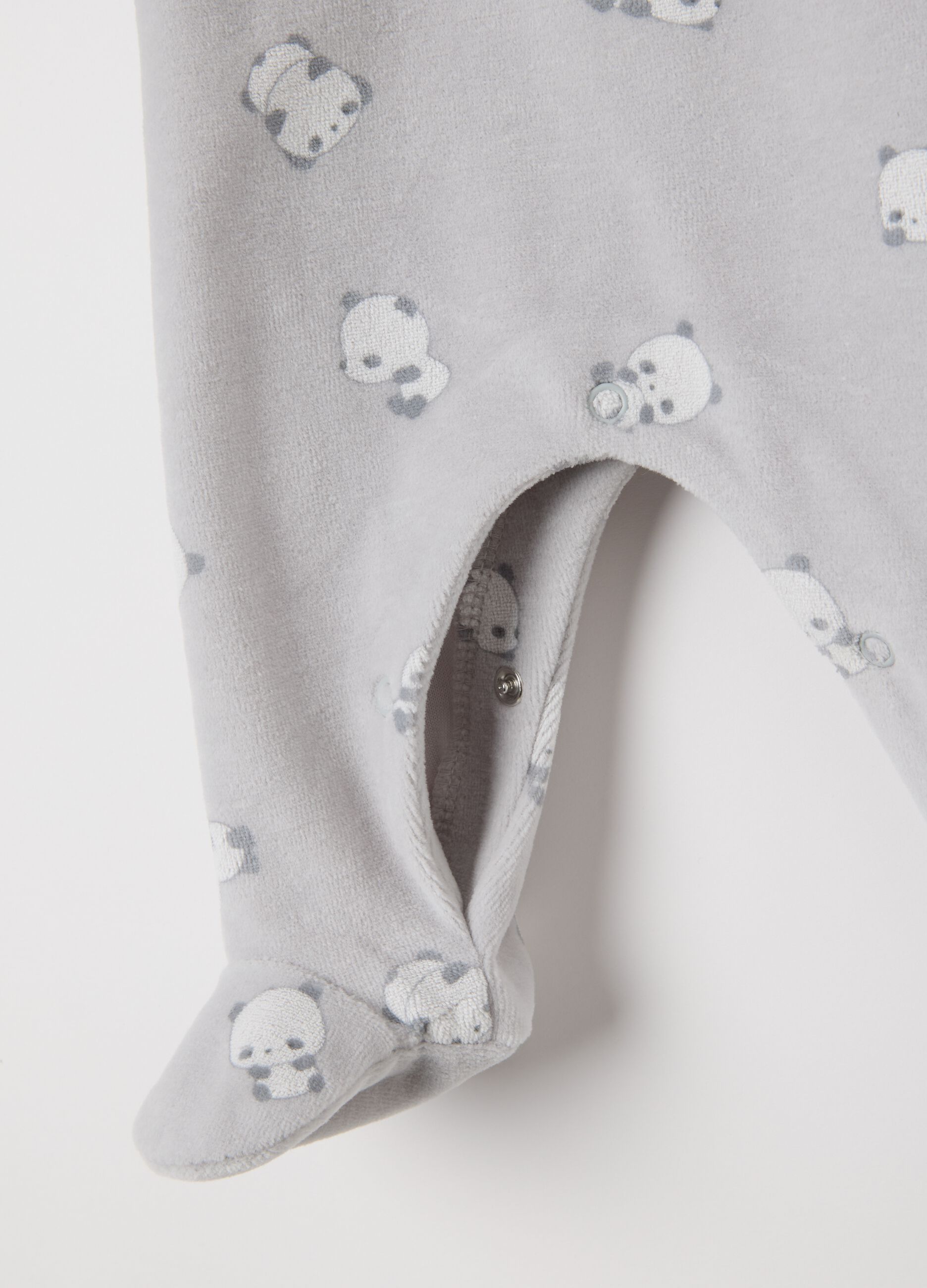 Two-pack unisex grey velour sleepsuits with snap closure