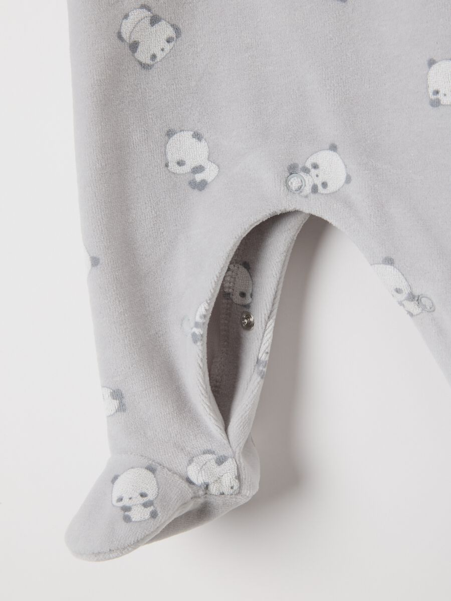 Two-pack unisex grey velour sleepsuits with snap closure_3