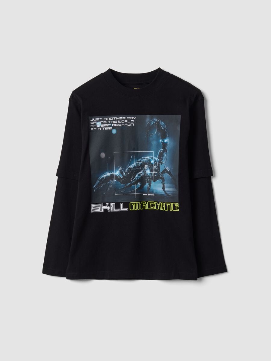 Black pure cotton crew-neck T-shirt with print_3
