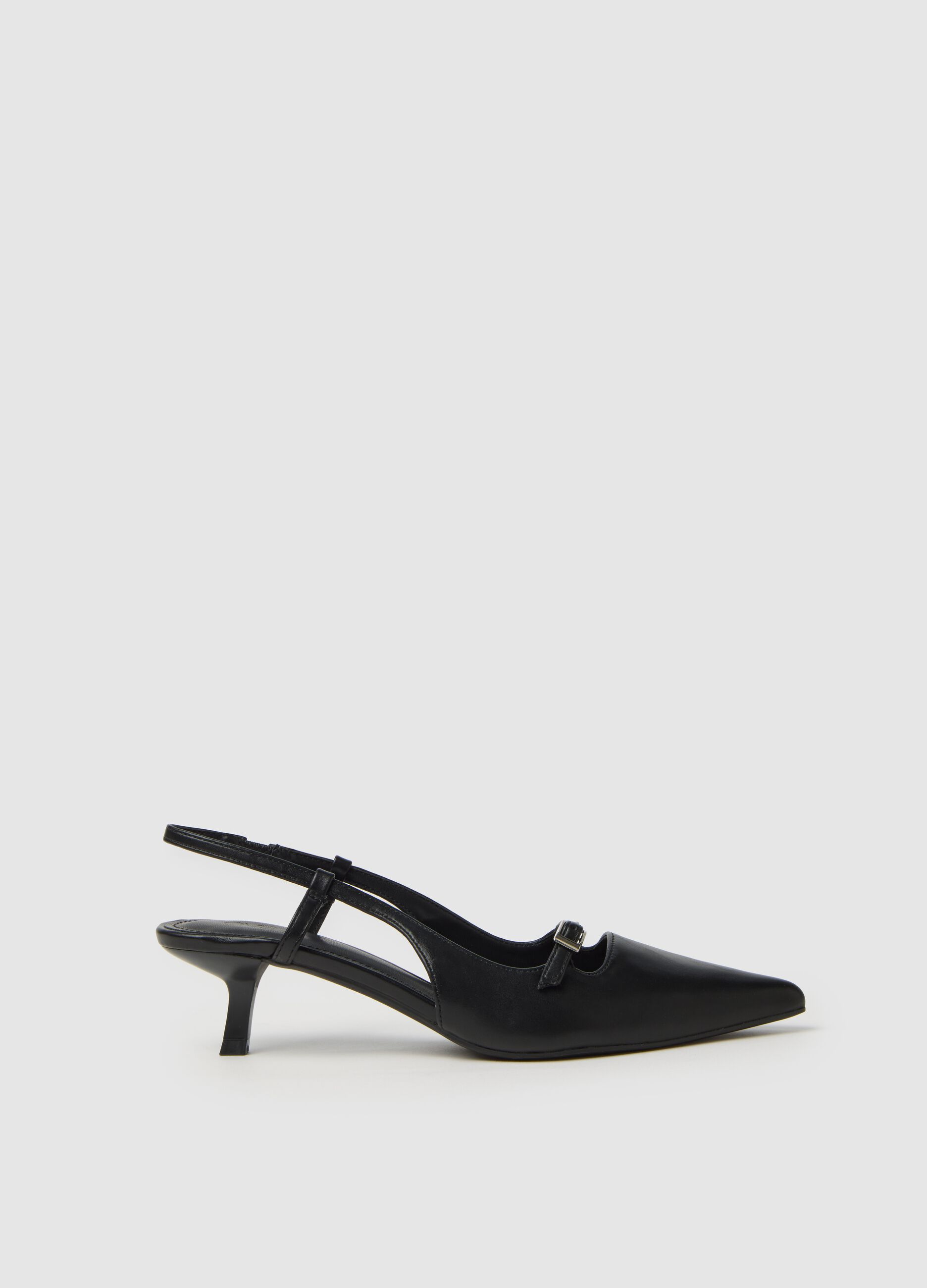 Black genuine leather slingback shoes with strap