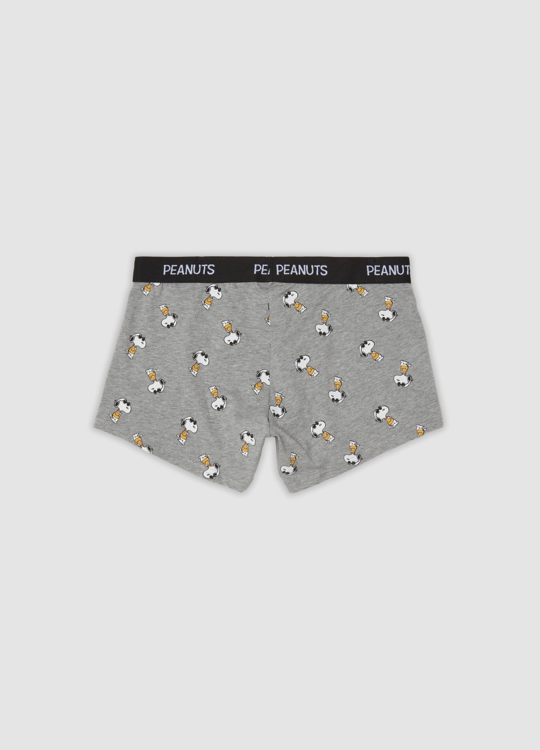 Grey marl organic stretch cotton boxer shorts with Peanuts print