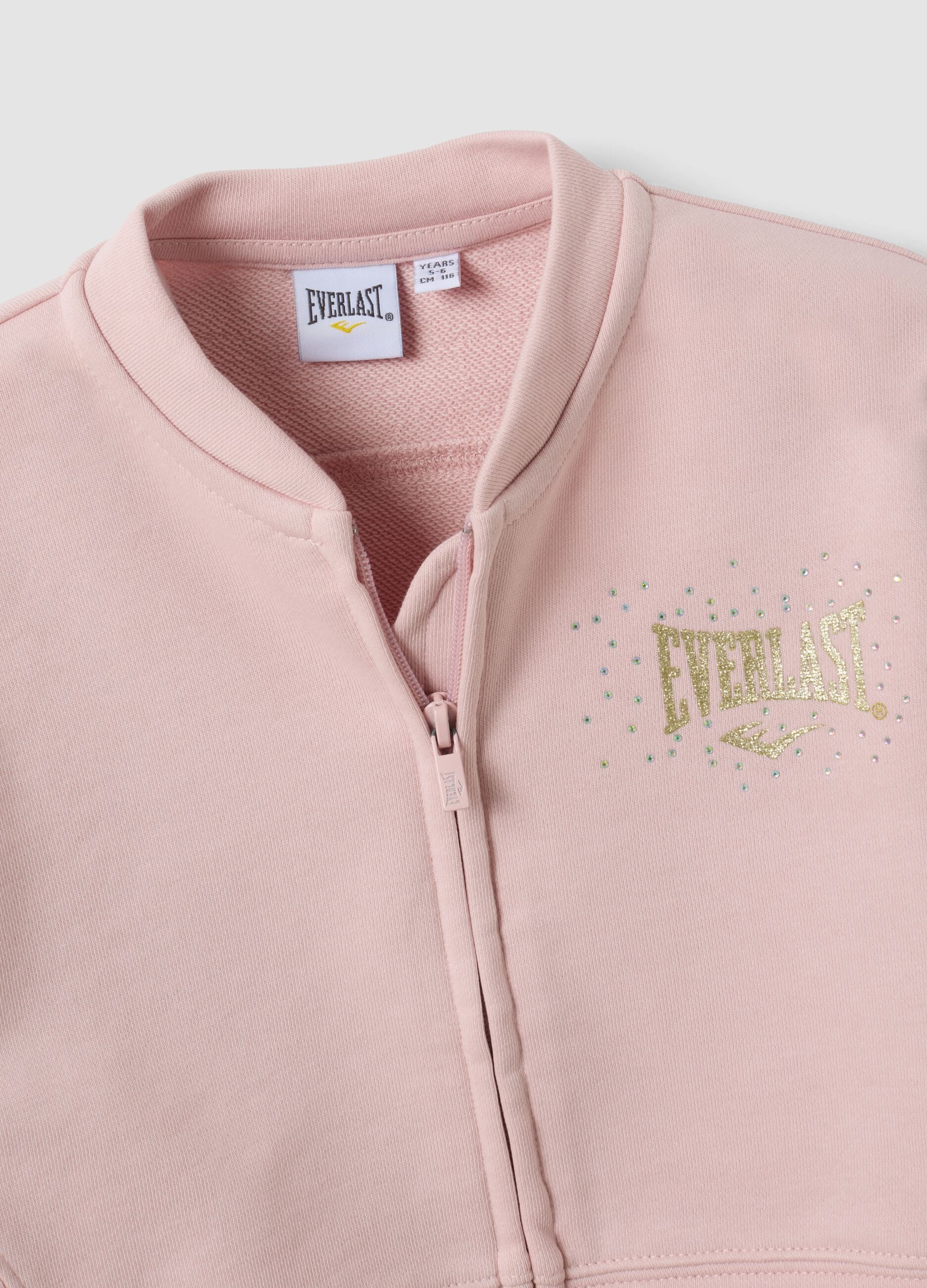 Pink zip-up cotton-blend sweatshirt, regular fit, for girls