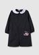 Girls' black cotton blend school apron with embroidery_0