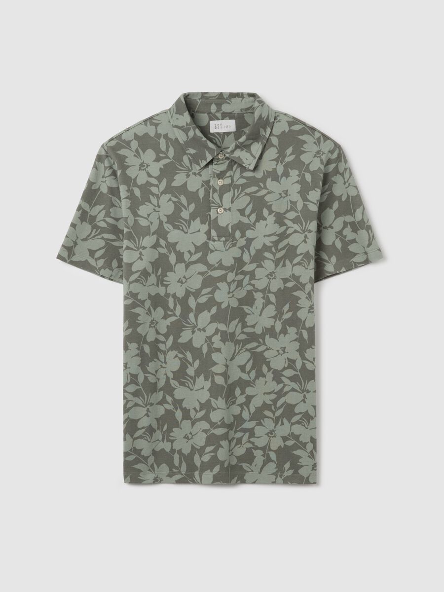 BST green polo shirt with short sleeves and floral print_4