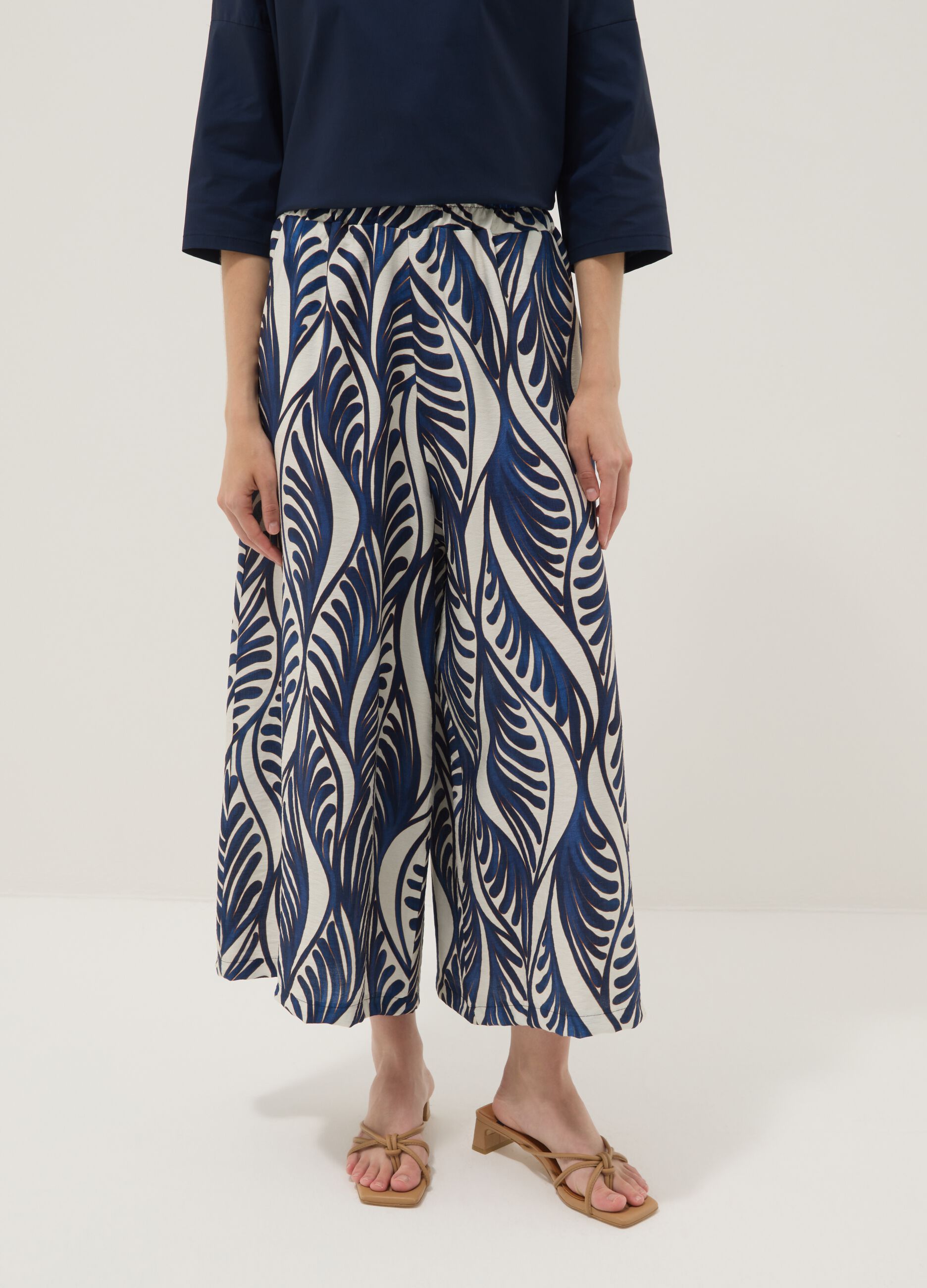Pantaloni palazzo blu in misto viscosa