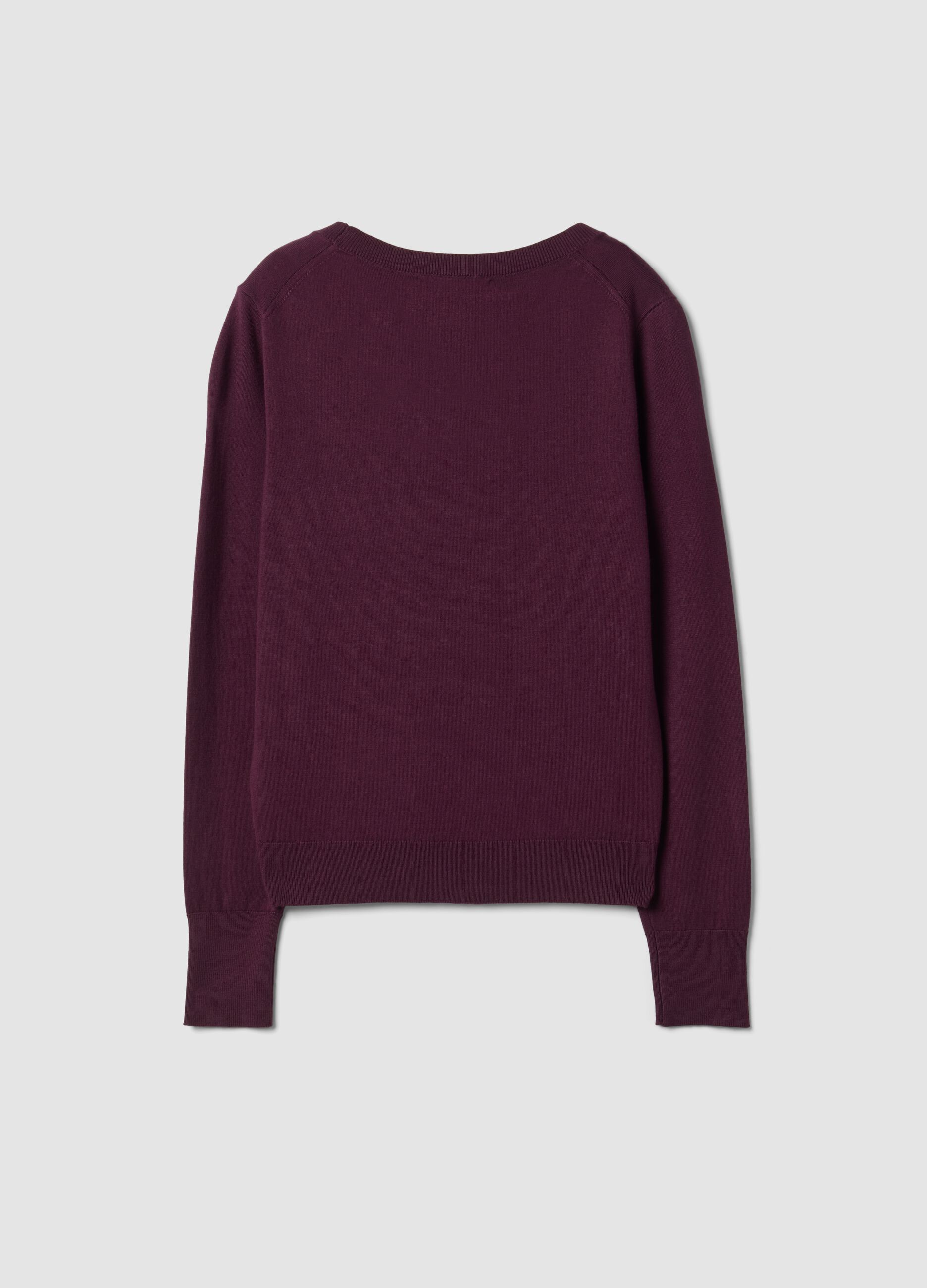 Maglia viola in misto viscosa a girocollo
