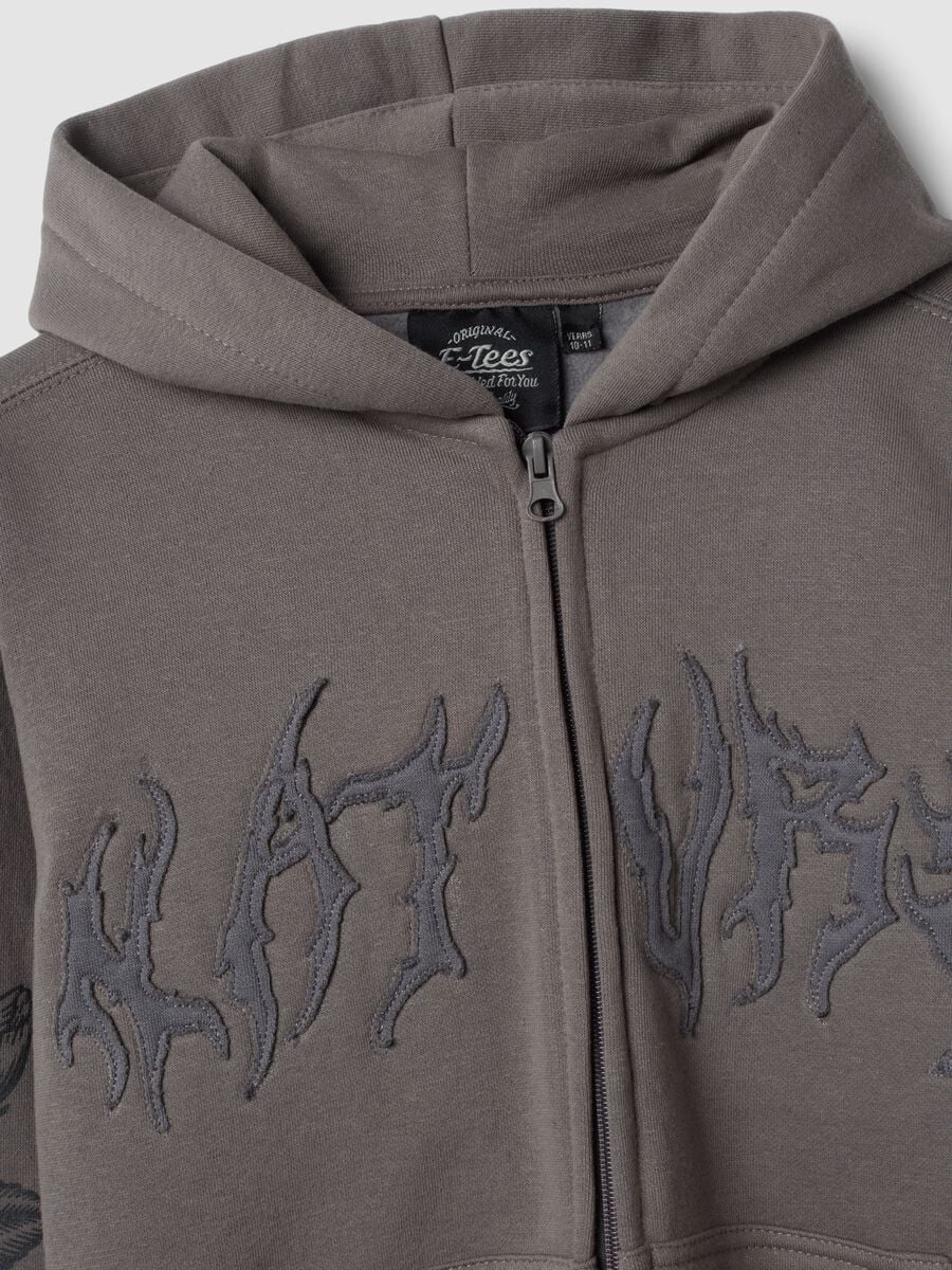 Dark grey cotton-blend hooded sweatshirt with embossed embroidery_2