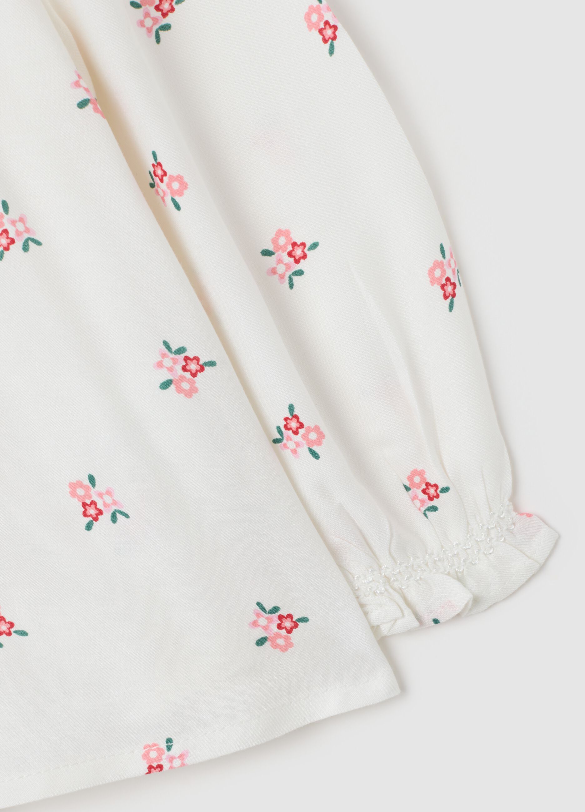 Baby girl's white pure viscose blouse with regular fit and ruffles