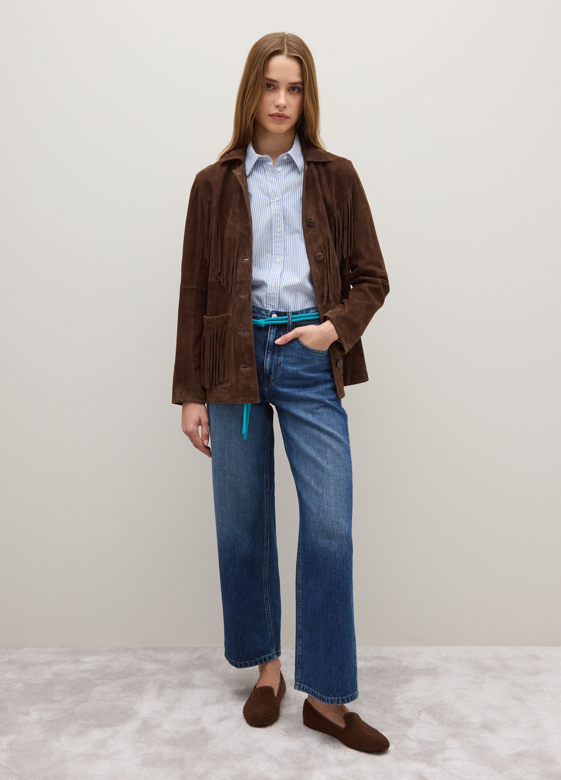 Genuine Leather Saharan Jacket with Fringes