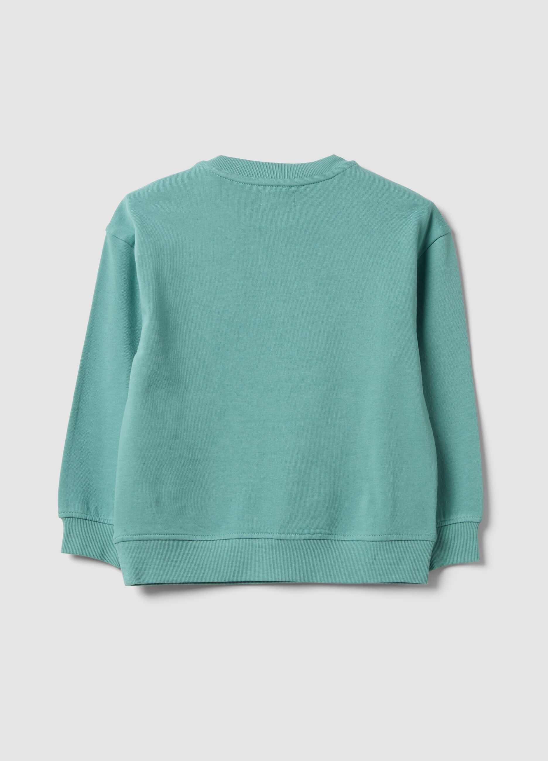 Blue oversized pure cotton hoodie with print and kangaroo pocket for boys