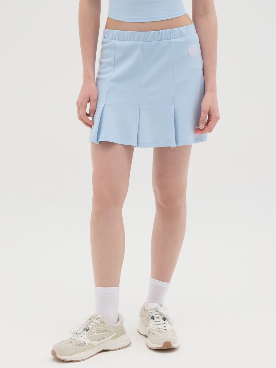 Women's blue pure cotton short skirt regular fit with pleats_1