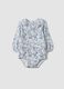 White organic cotton baby girl bodysuit with frill collar and floral print_0