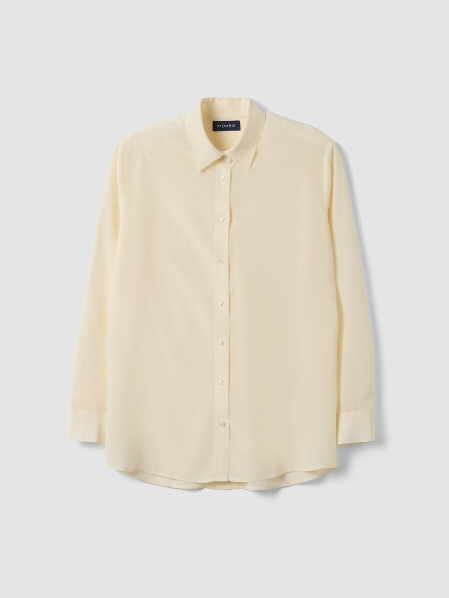 Camicia beige in pura seta con colletto classico regular fit_0