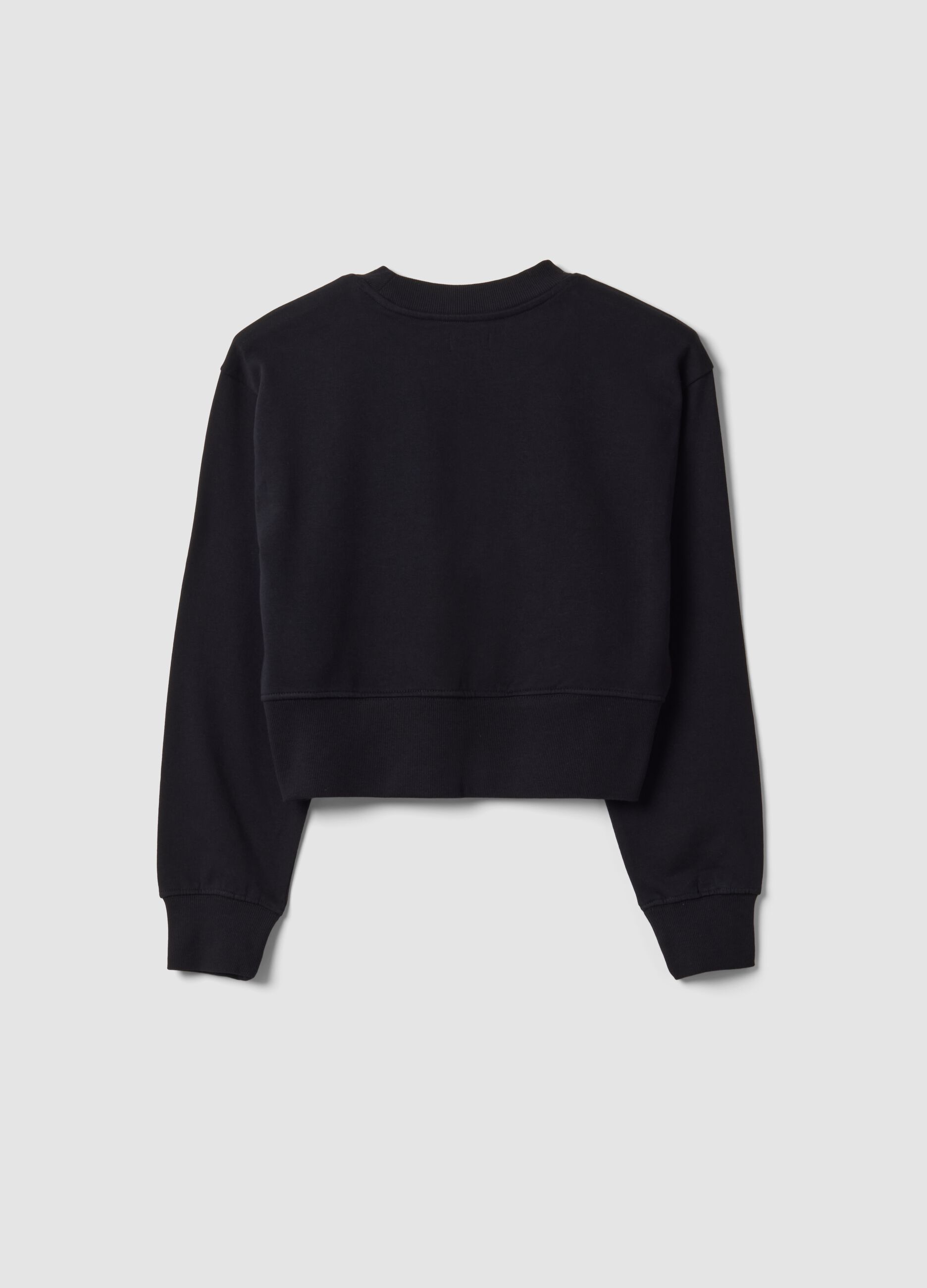 Black sweatshirt in organic cotton and viscose blend with ribbed collar