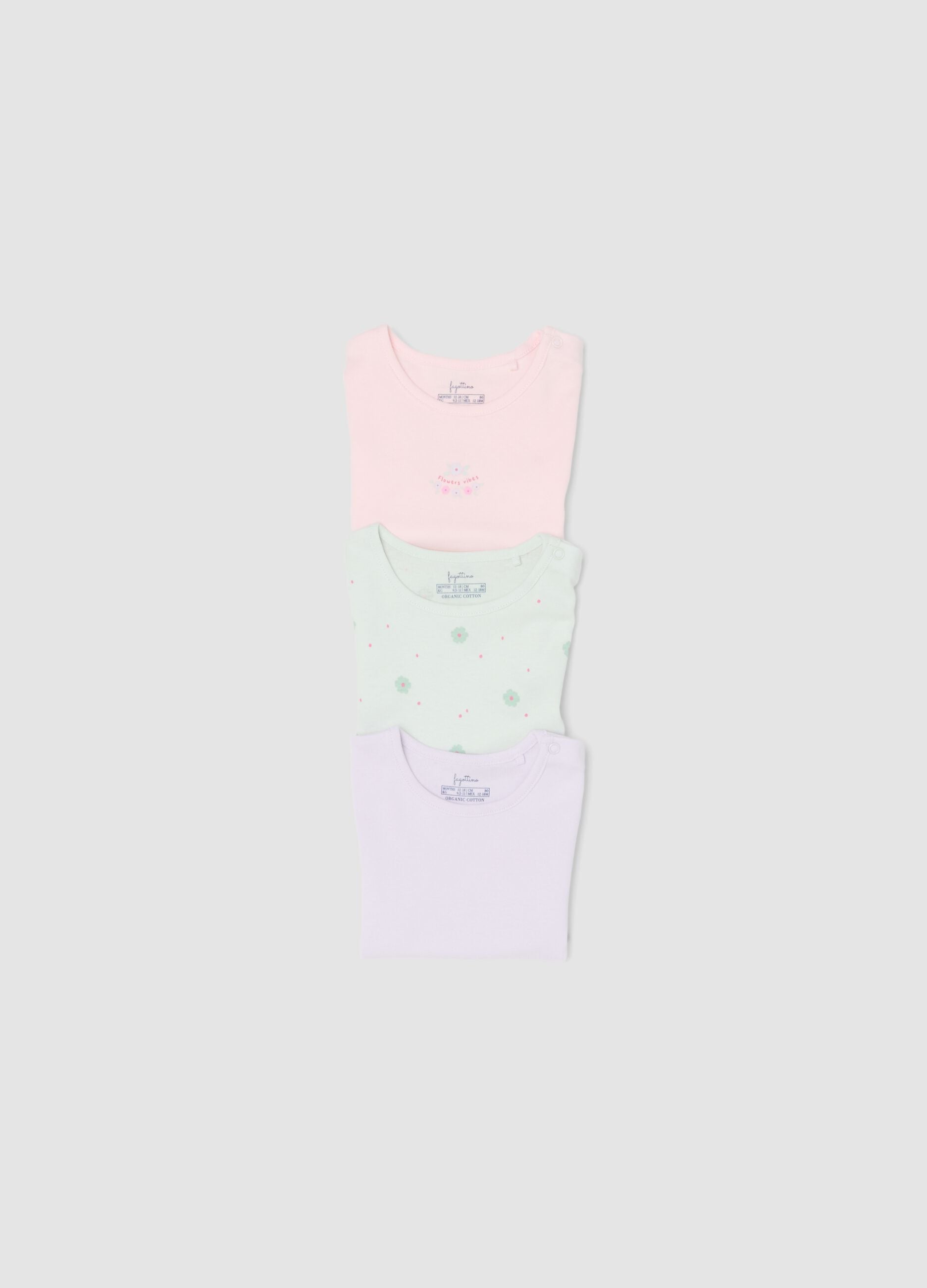 Tripack di body multicolor in cotone organico per neonata e bimba