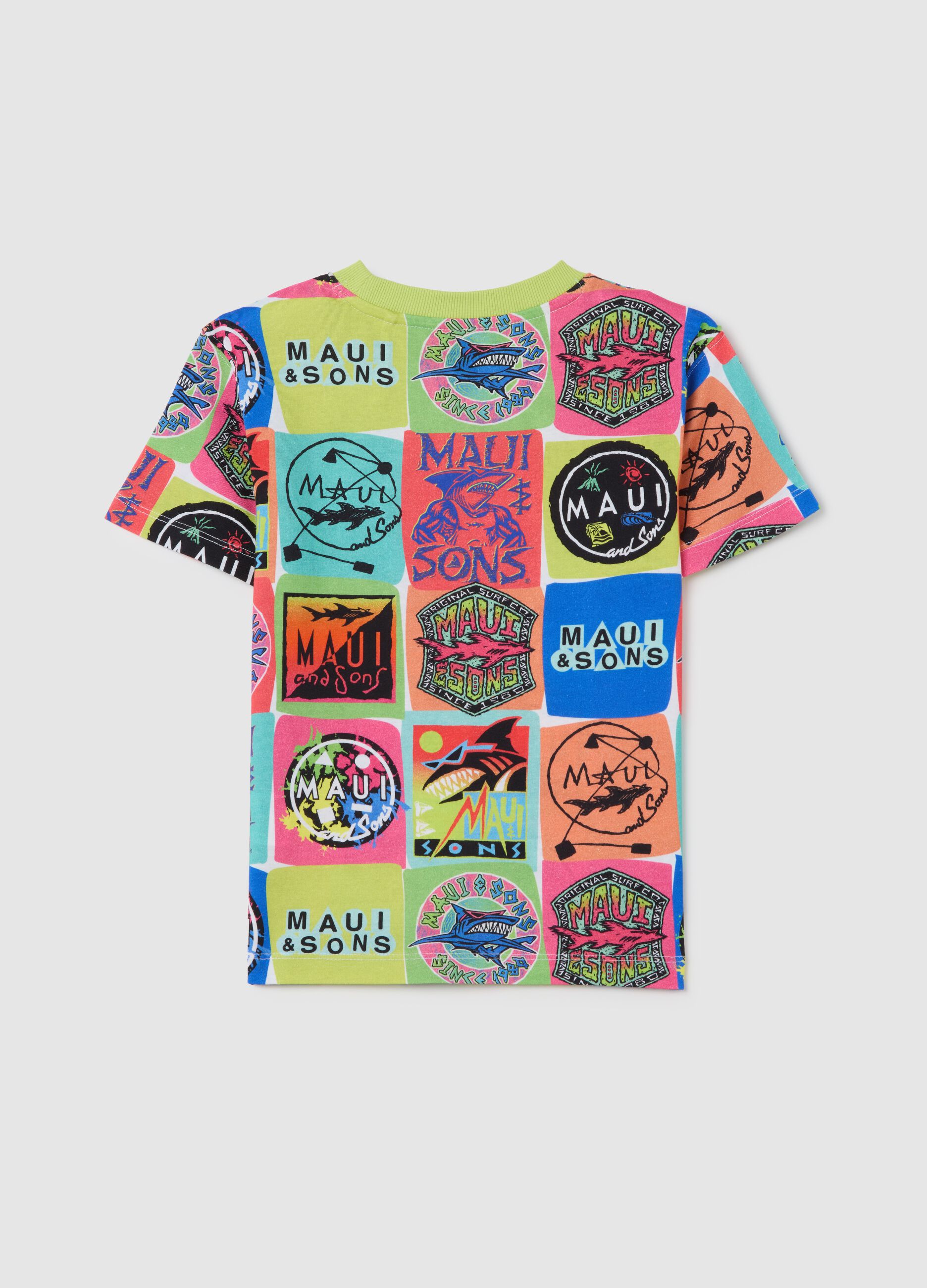Short Sleeve T-Shirt with Colourful Maui & Sons Print