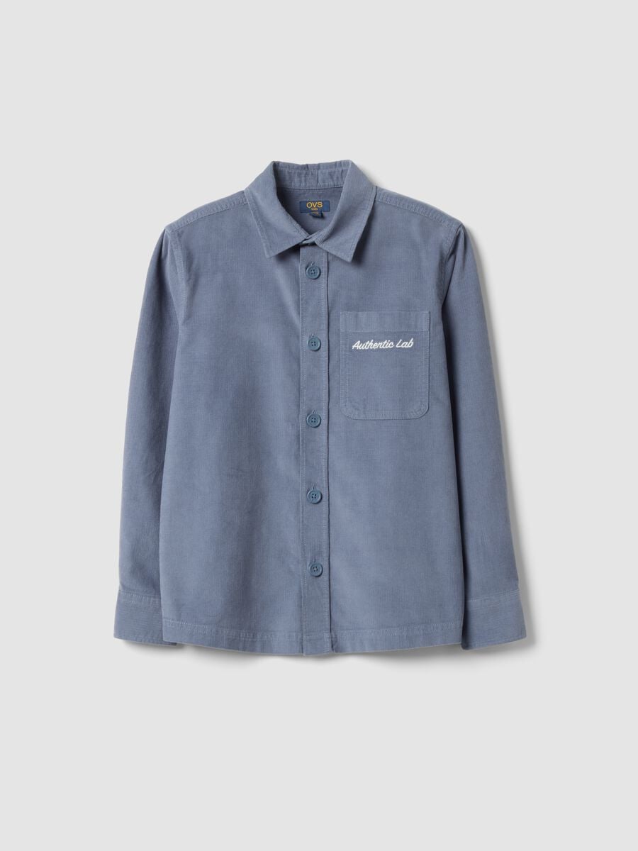 Grey pure cotton shirt with classic collar_0