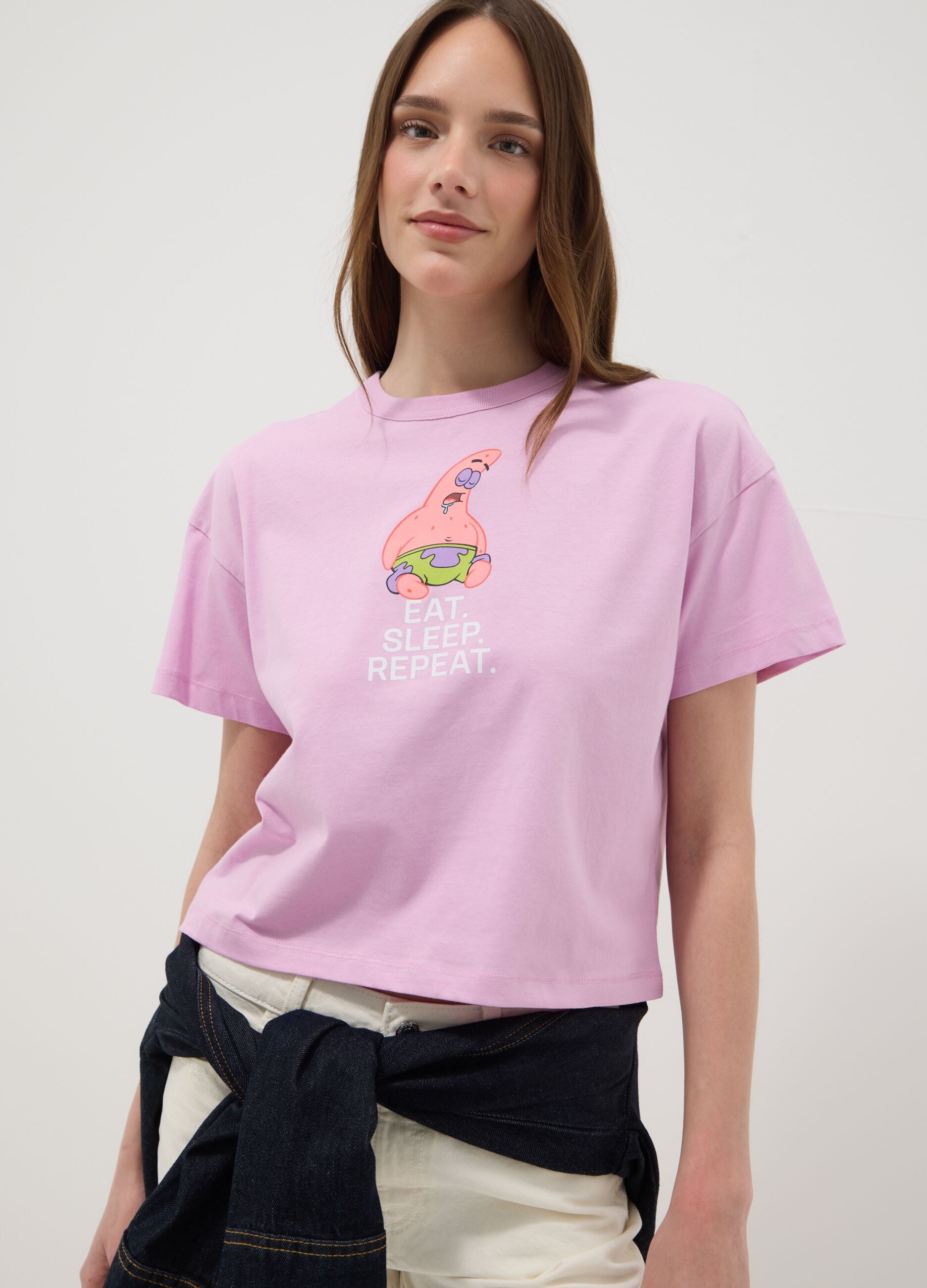 Regular fit pink pure cotton T-shirt with Patrick Star print