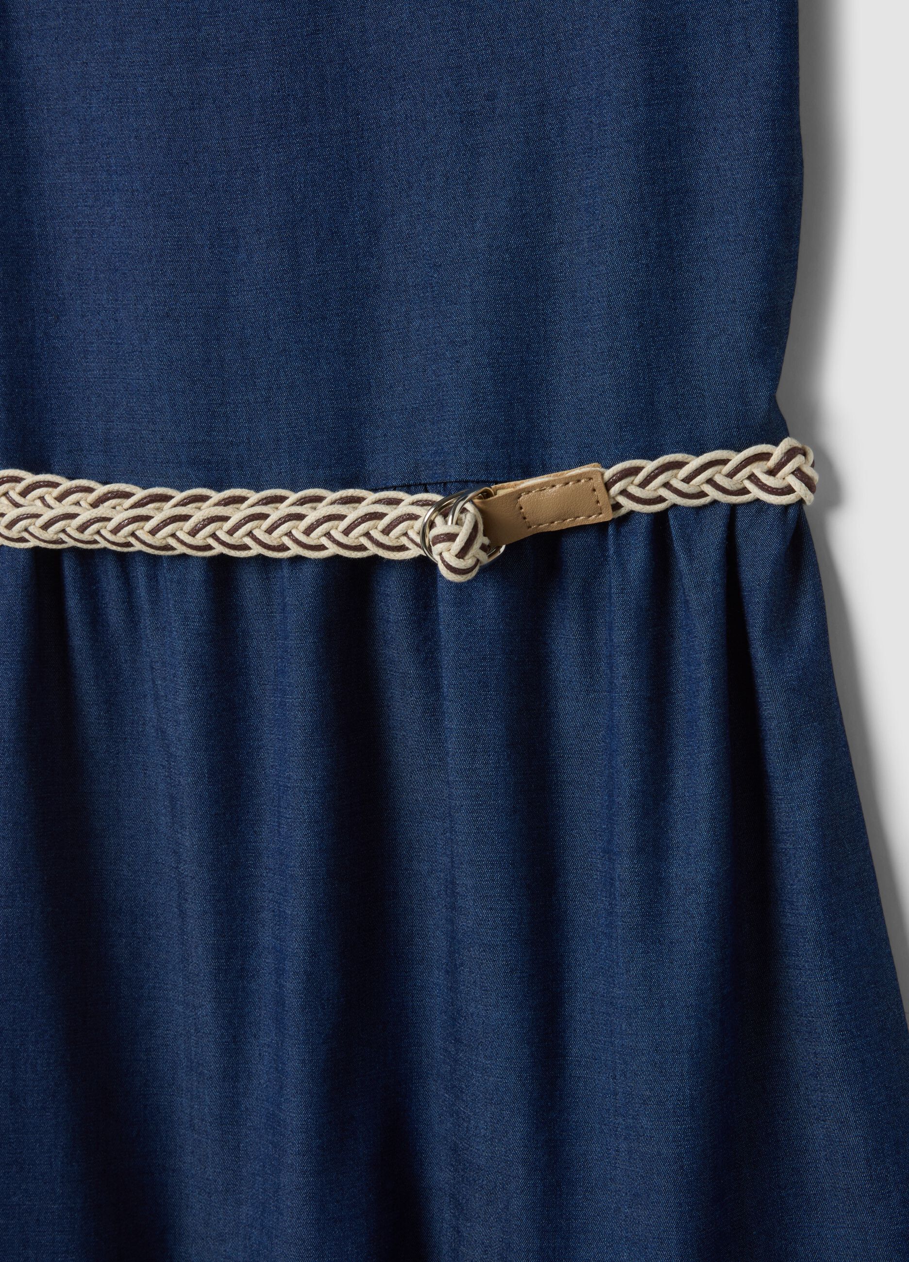 Blue midi dress in pure lyocell with braided belt