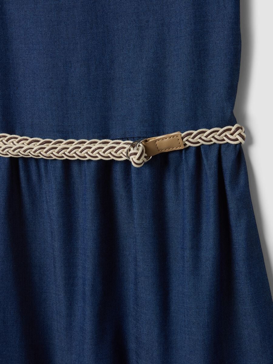 Abito midi blu in puro lyocell con cintura intrecciata_5