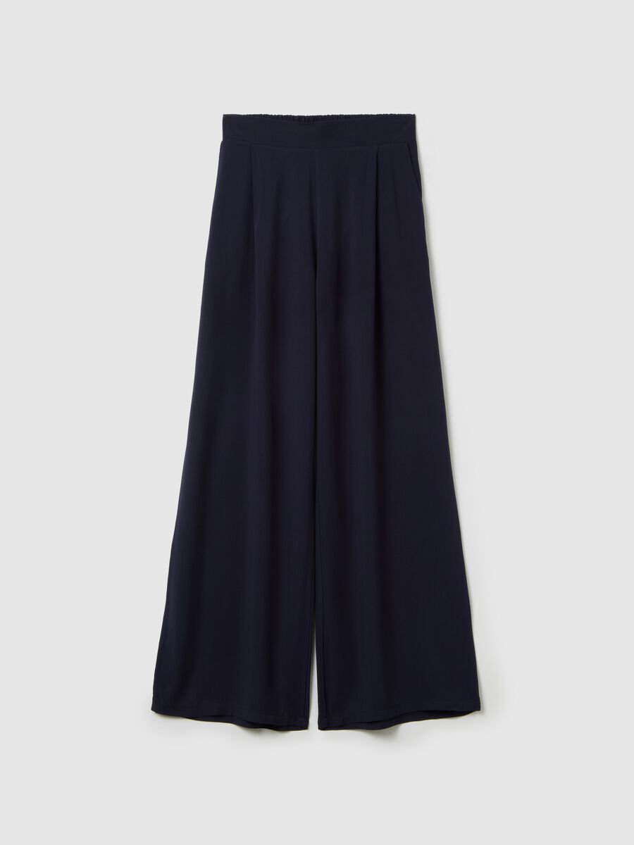 Women's trousers in pure blue viscose, regular fit_0