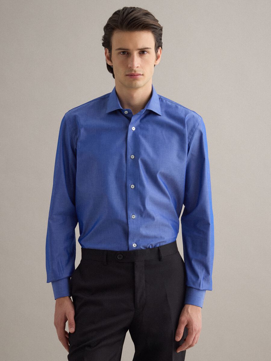Long-sleeved blue cotton shirt, regular fit_0